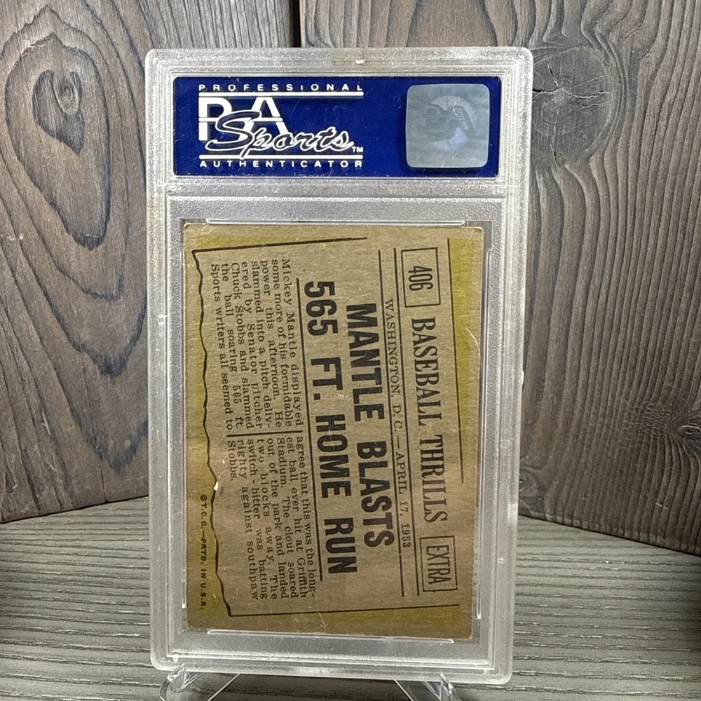 1961 Topps Baseball Thrills Mickey Mantle Blasts 565 Ft Home Run #406‎ PSA 5 HOF